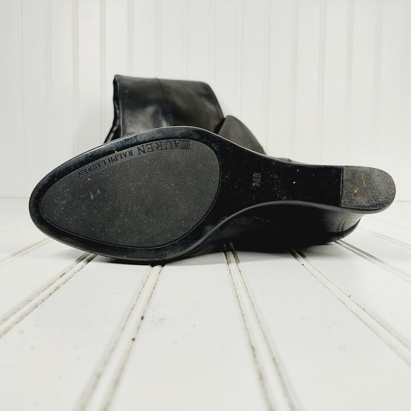 Ralph Lauren Tia Black Leather Side Zip Buckle Detail Wedge Heeled Boots I31 - Picture 12 of 14